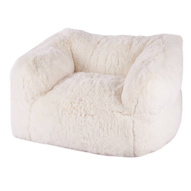 Beige Fabric Memory Foam Bean Bag Chair with Armrests and Support - 48” L x 46.85” W x 28” H