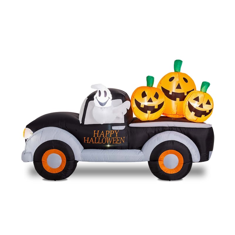 Glitzhome Halloween Lighted Inflatable Truck with Jack-O-Lantern Pumpkins Decor