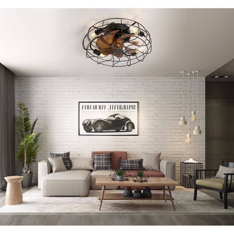 16.5"/19"/20" Vintage Distressed White Low Profile Ceiling Fan with Remote (7-Blade)