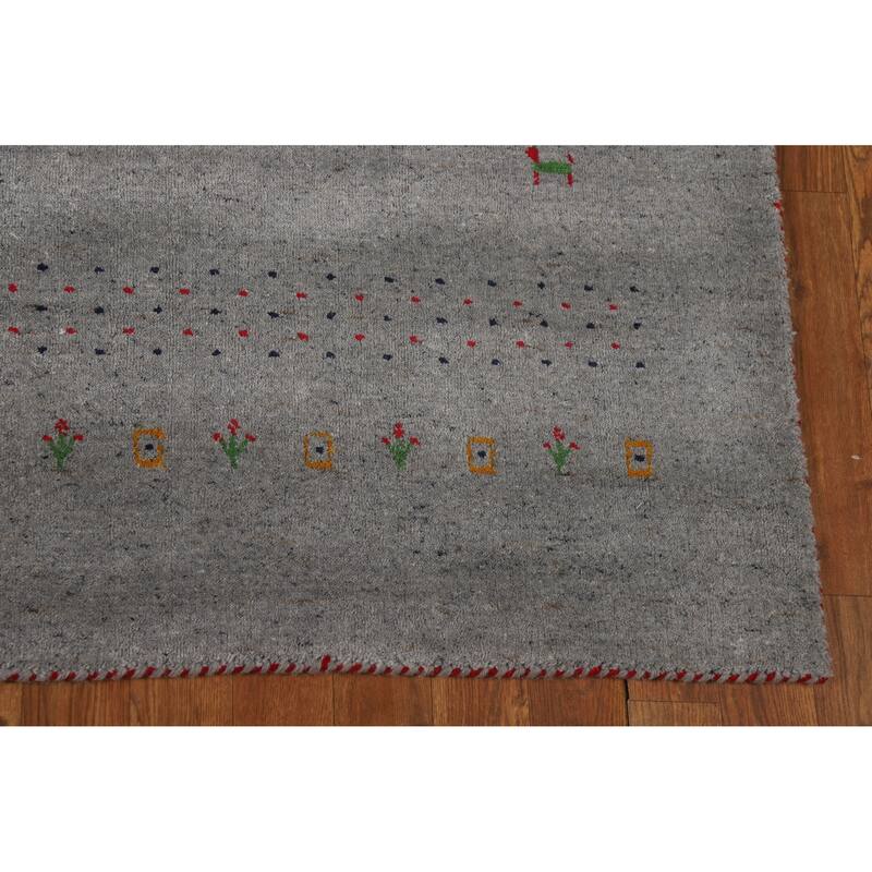 Hand Knotted Oriental 100% Wool Carpet Tribal Animal Pictorial Greys & Charcoal Gabbeh Area Rug - 7' 8'' X 5' 9''