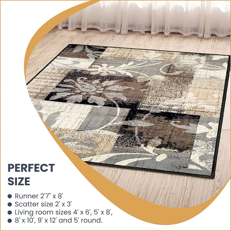Contemporary Floral Patchwork Indoor Area Rug or Runner by Superior