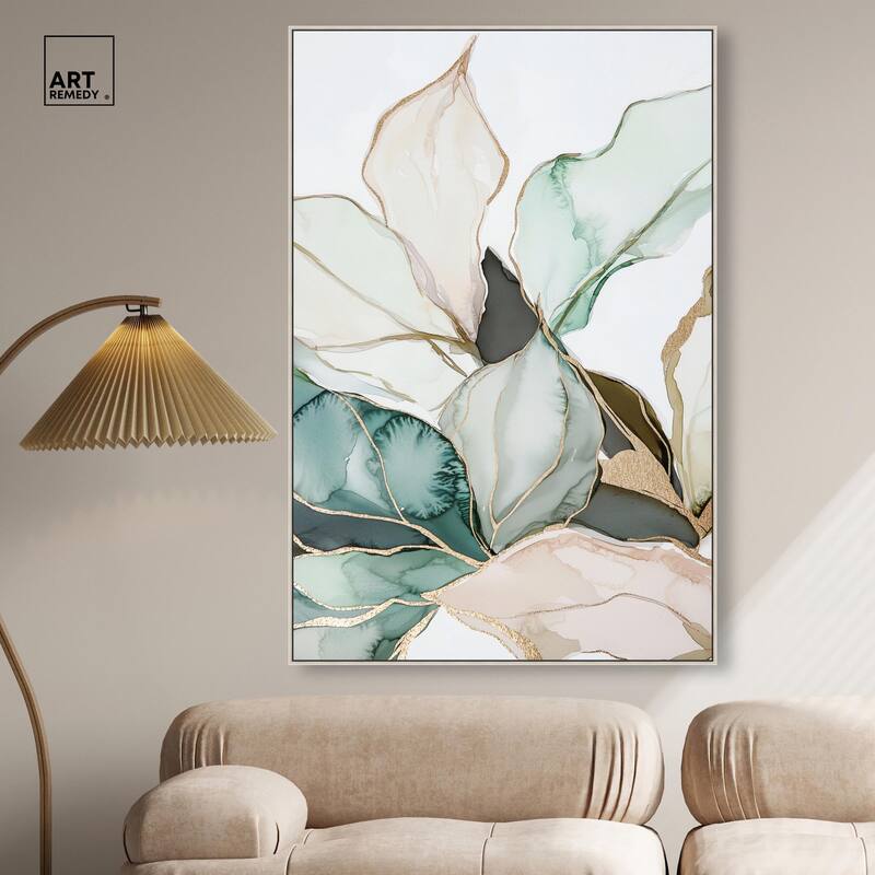 Pastel Leaves with Gold III Canvas by Art Remedy