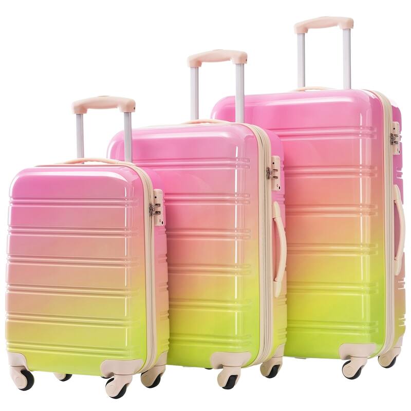 3-Piece, 20, 24, 28-Inch Modern Luggage Sets, Gradient Expandable Luggage with TSA Lock, for Boarding Travel, Multicolor Pink