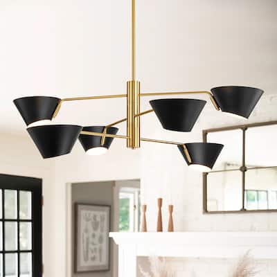 4/6-Light Mid-Century Modern Linear Sputnik Large Chandelier for Living Room 2/3-Tiered Industrial Cone Pendant Lighting