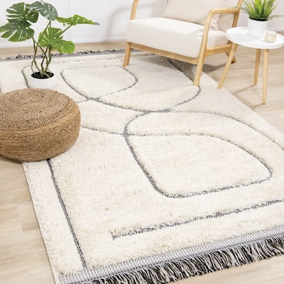 Napa Collection - Cream Abstract Lines Shag Rug