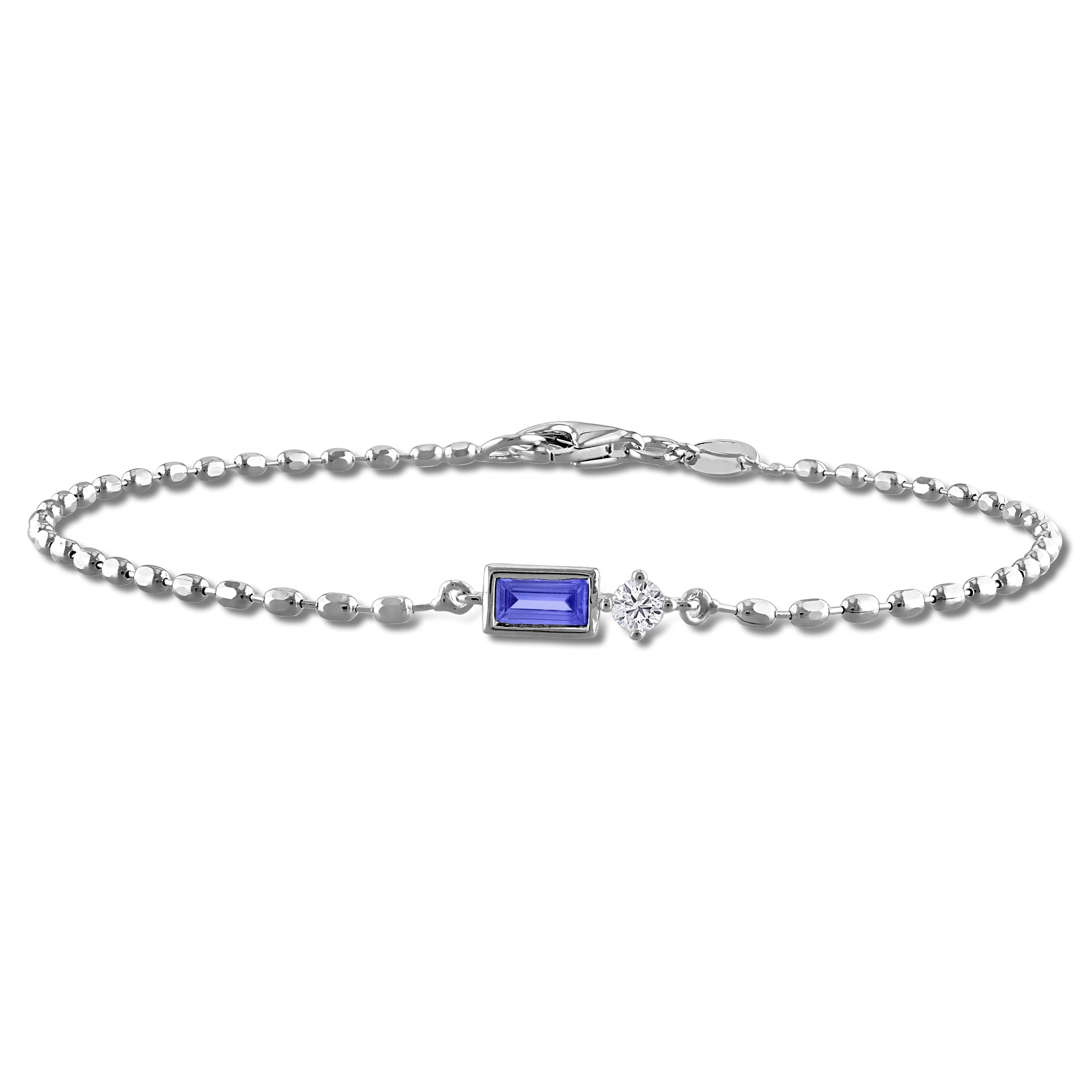 Miadora Lab Created Blue and White Sapphire Ball Chain Bracelet in Sterling Silver