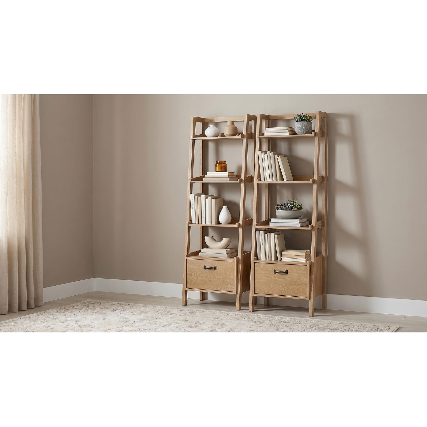 Fabian 2-piece 4-shelf Bookshelf with Drawer Distressed Light Brown