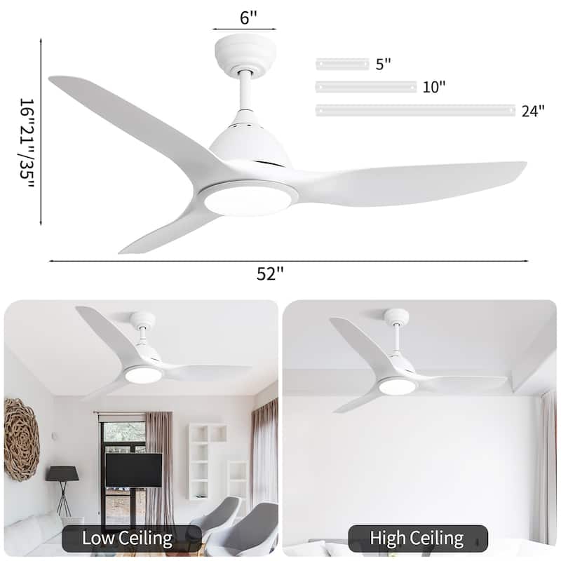 52" High CFM Modern Ceiling Fan with Remote Control and Reversible Blades With Light
