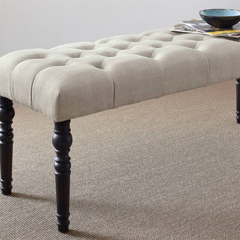 Fabric Tufted Turned Leg Dining Bench