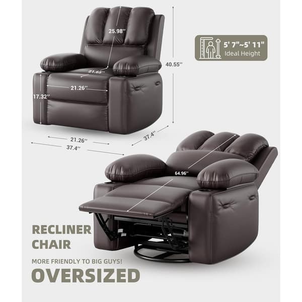 dimension image slide 2 of 3, 360° Swivel Oversized Recliner Chairs with Heat and Massage