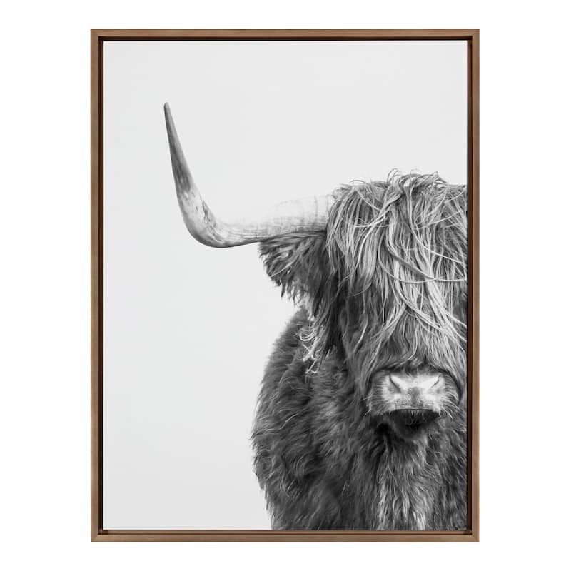 Kate and Laurel Sylvie BW Highland Cow 1 Framed Canvas by Amy Peterson