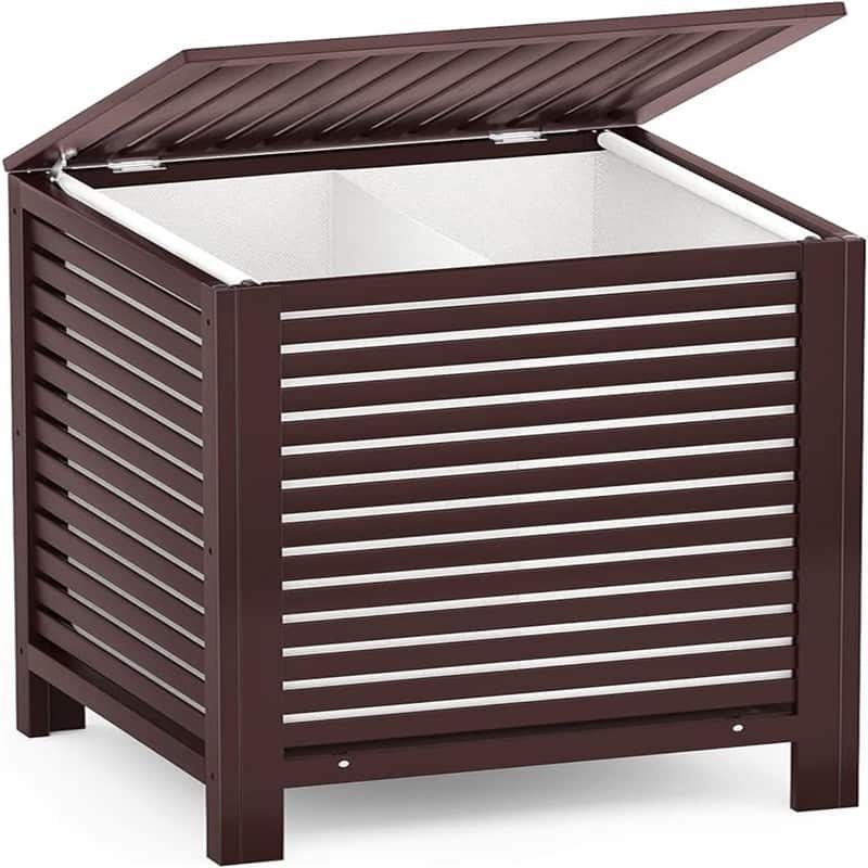 Bamboo Laundry Hamper, 2-Section 120L - 18.31"L x 18.31"W x 25.59"H - Espresso