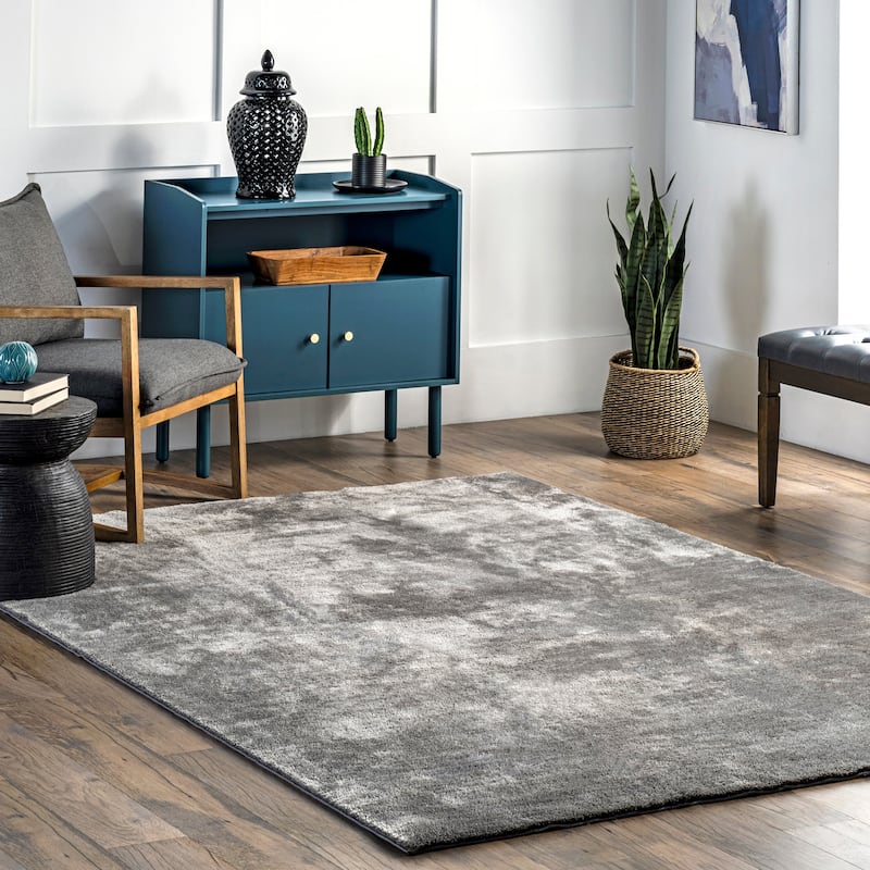 Nuloom Loni SuperiorWash Solid Machine Washable Shag Area Rug - 6' Square - Dark Grey - Square