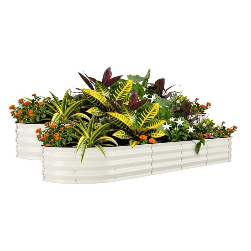 2-Pack 4x2x2FT Galvanized Steel Raised Garden Bed Kit for Vegetables Herbs and Flowers Beige - 240*60*45cm