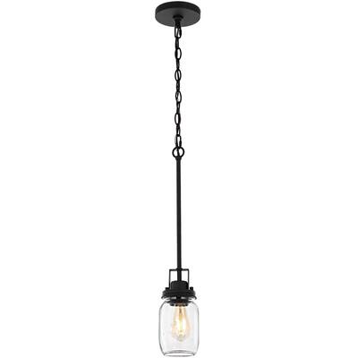 1-Light Black Rustic Mini-Pendant with Clear Mason Jar Glass Shade - 71"H
