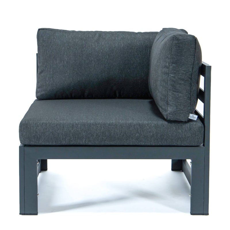 LeisureMod Chelsea 4-Piece Outdoor Patio Sectional Loveseat Set Black Aluminum with Cushions