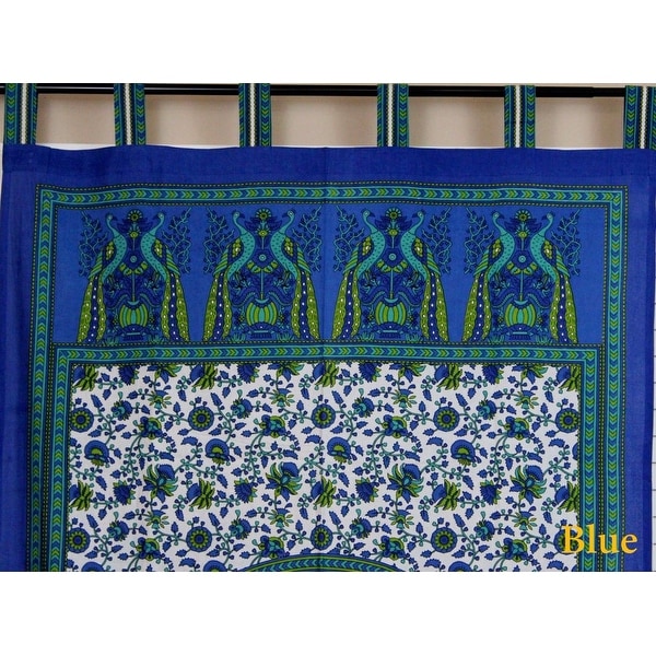 Handmade Peacock Curtain 100% Cotton Tab Top Door Panel Drape Blue 44x88 Inches