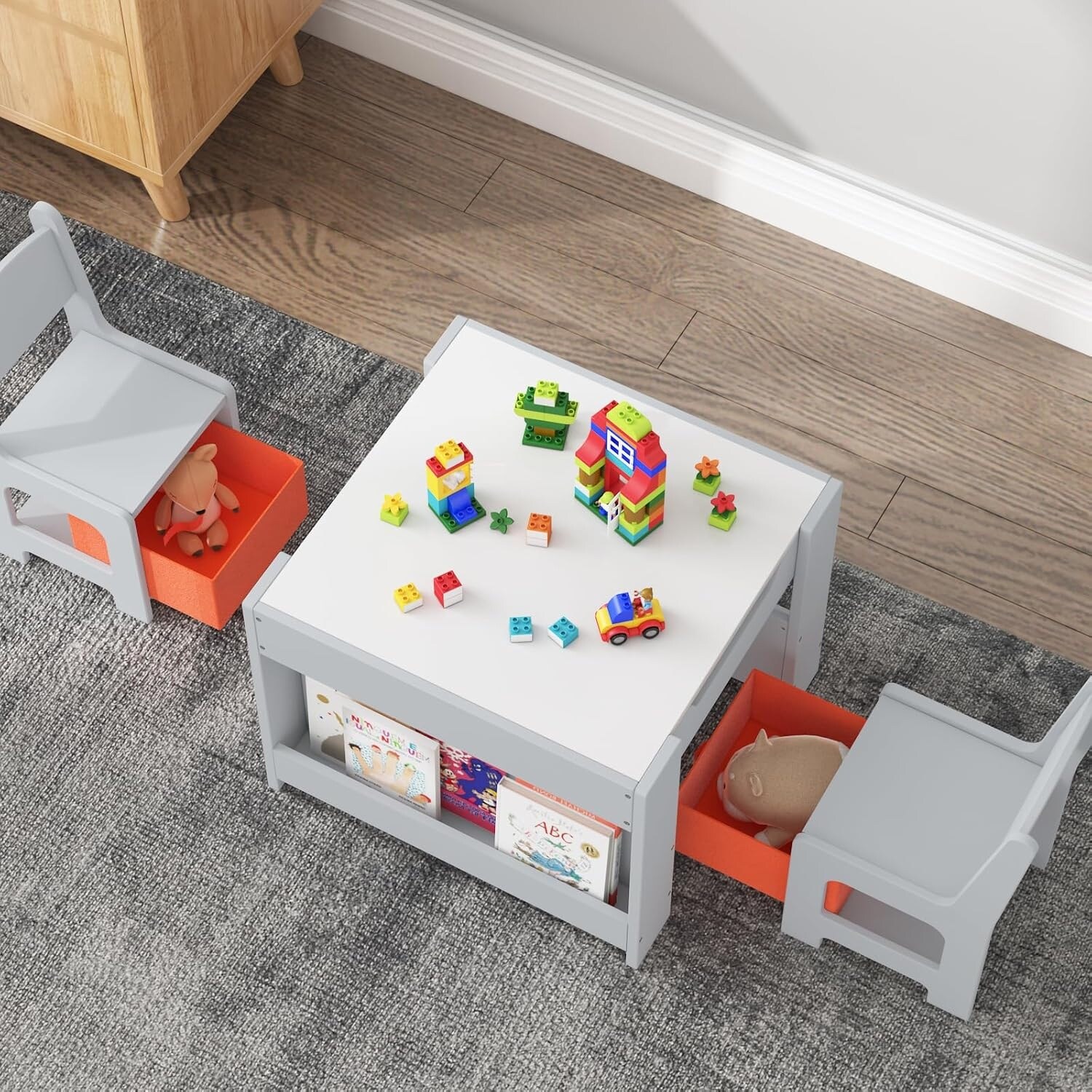 Kids Table and Chair Set 4 in 1 Wooden Activity Table 2 Chairs with Storage Drawer On Sale Bed Bath Beyond 39570790