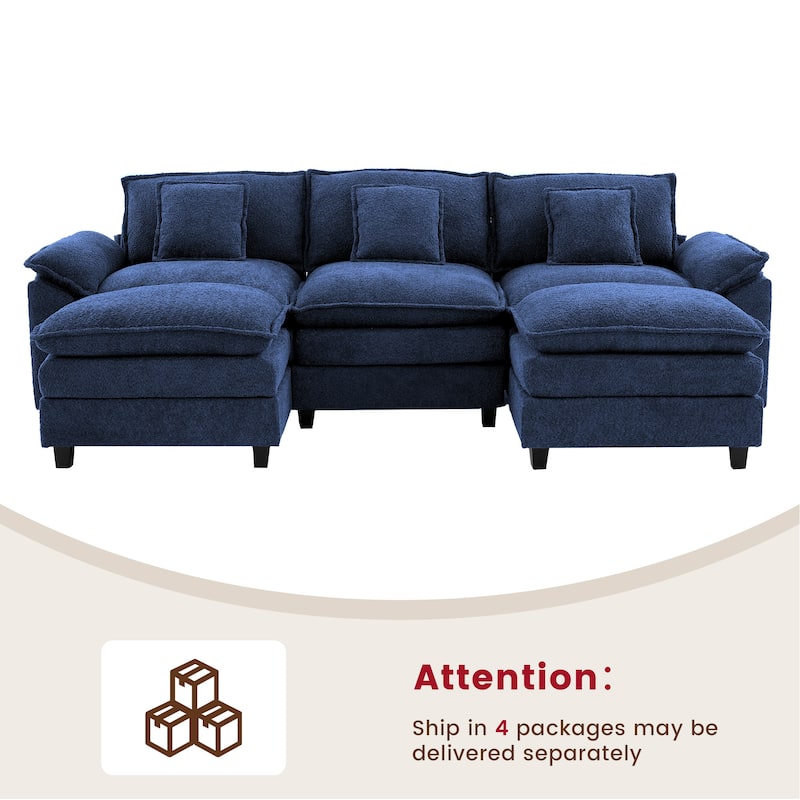 Modular Chenille Sectional Sofa with Ottomans, Deep Seat, Wide Padded Armrests, 2-Seat / 3-Seat / 4-Seat Options