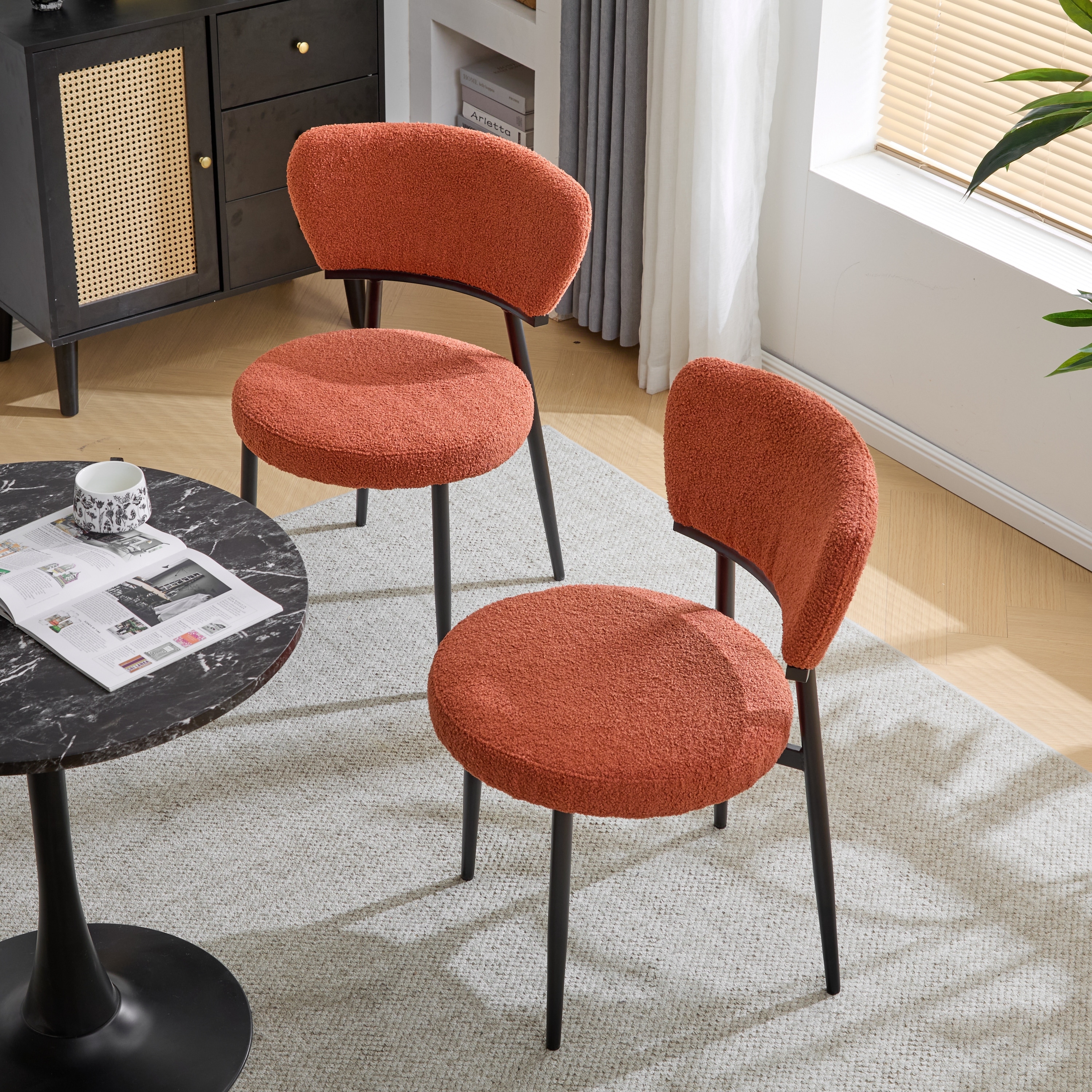 Roomfitters Upholstered Dining Chair Set of 2, Modern Accent Side Chairs with Rounded Back and Metal Legs