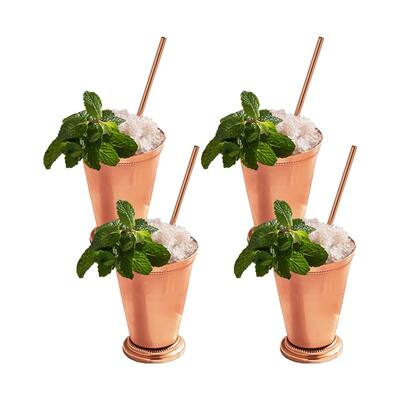 Mint Julep Cup Copper Bar Accessories Drinking Cups 12 oz - 8 Pieces - 4 Cups & 4 Straws