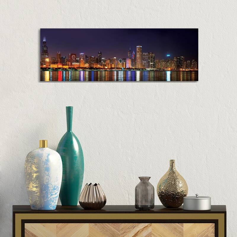iCanvas "Chicago Cubs Pride Lighting Across Downtown Skyline I, Chicago, Illinois, USA" by Panoramic Images Canvas Print - 12x36x1.5
