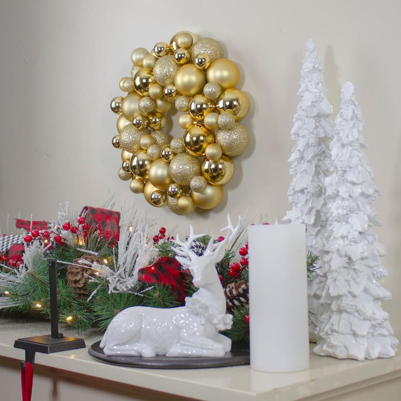 Vegas Gold 3-Finish Shatterproof Ball Christmas Wreath 13-Inch, Unlit