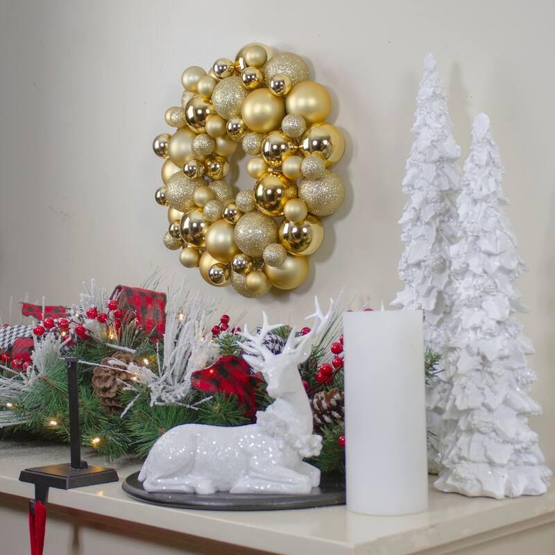 Vegas Gold 3-Finish Shatterproof Ball Christmas Wreath - Unlit