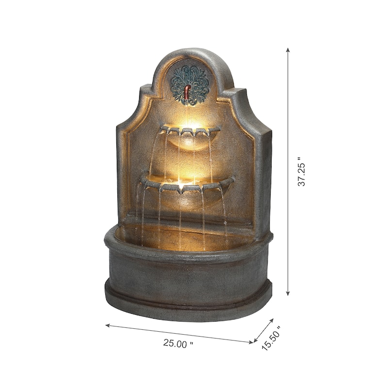 37"H Oversized Antique European Style 3-Tier LED Polyresin Outdoor Fountain