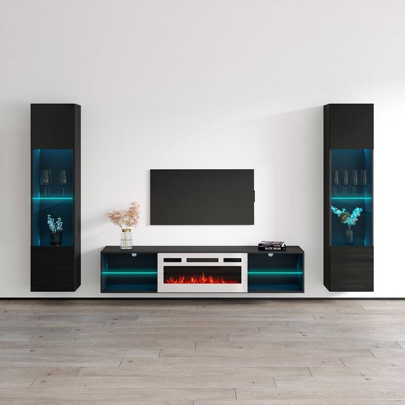 Lima WH-EF Floating Fireplace Entertainment Center - 42 - Black