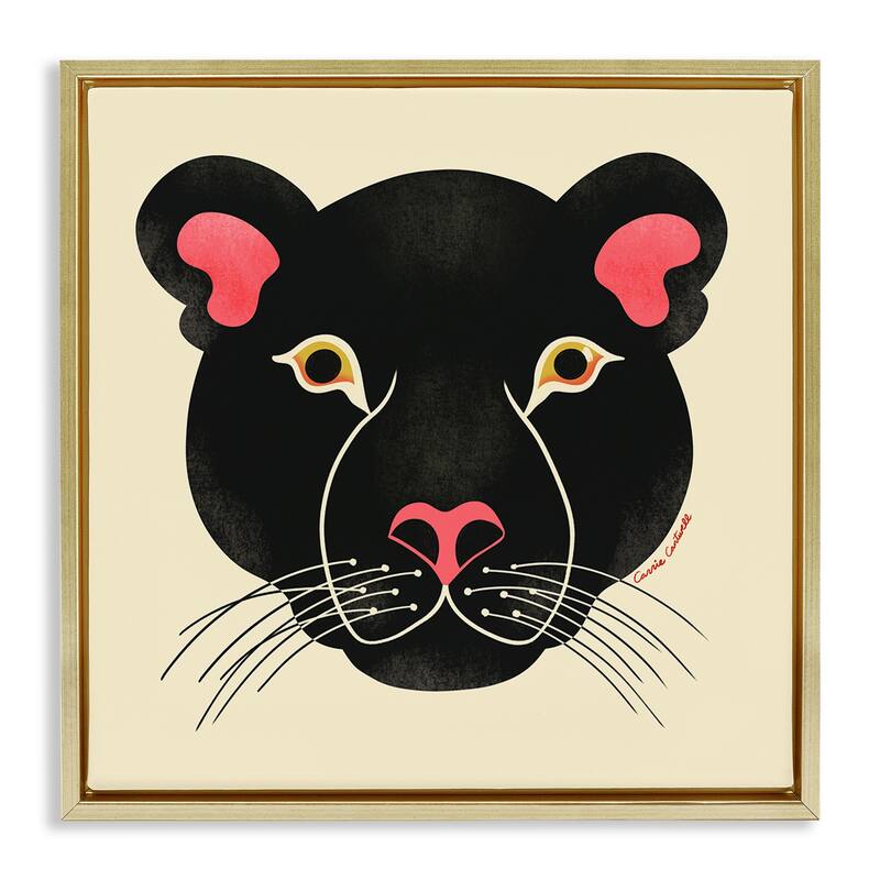 Stupell Minimal Wild Panther Face Framed Floater Canvas Wall Art Design By Carrie Cantwell - 18 x 18 - Gold