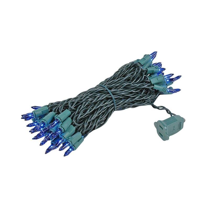50 Light Christmas Mini Light Set, Green Wire, 25' Long - Blue