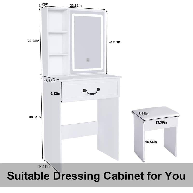 Vanity Dresser with Mirror and Stool Set Storage Drawers Luxury Furniture