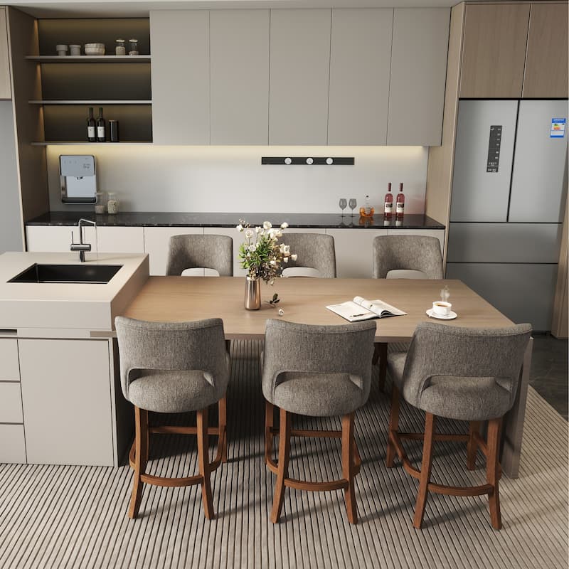 Set of 2/4/6,Upholstered Counter Height Bar Stools,Modern Counter Stools with Wood Legs for Kitchen Island Dining Room Bar
