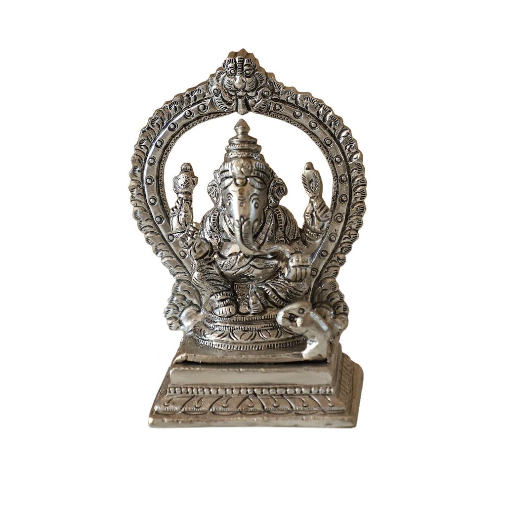 Cottage Handicraft ,Silver Ganesh Arch Statue with Free Elephant Gift - 9.5cm x 6cm x 13cm