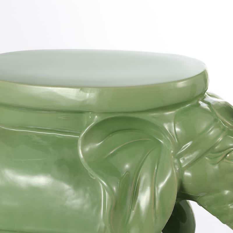 White Elephant 14.2" Ceramic Garden Stool, White by JONATHAN Y