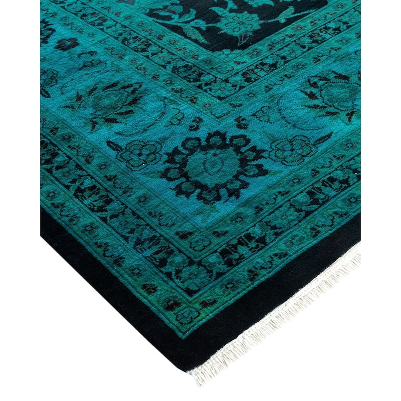 Overton Hand Knotted Wool Vintage Inspired Modern Contemporary Overdyed Blue Area Rug - 9' 2" x 12' 5"