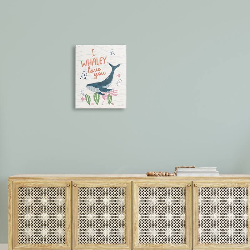 Stupell Whaley Love You Typography Quirky Ocean Whale Canvas Wall Art
