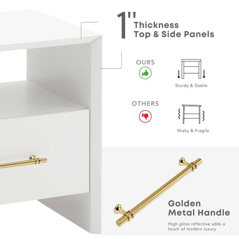 DH BASIC Modern 23-inch End Table with Drawer and Open Shelf by Denhour