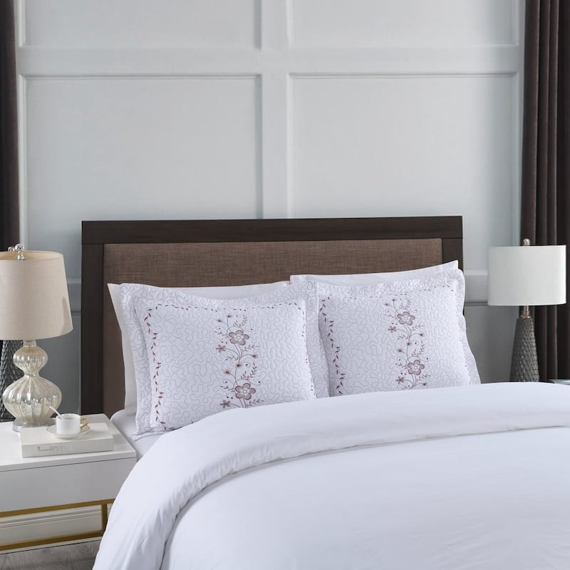MarCielo 2 Pack Pillow Shams Throw Pillow Covers Euro Sham Embroidery - King - White/Burgundy