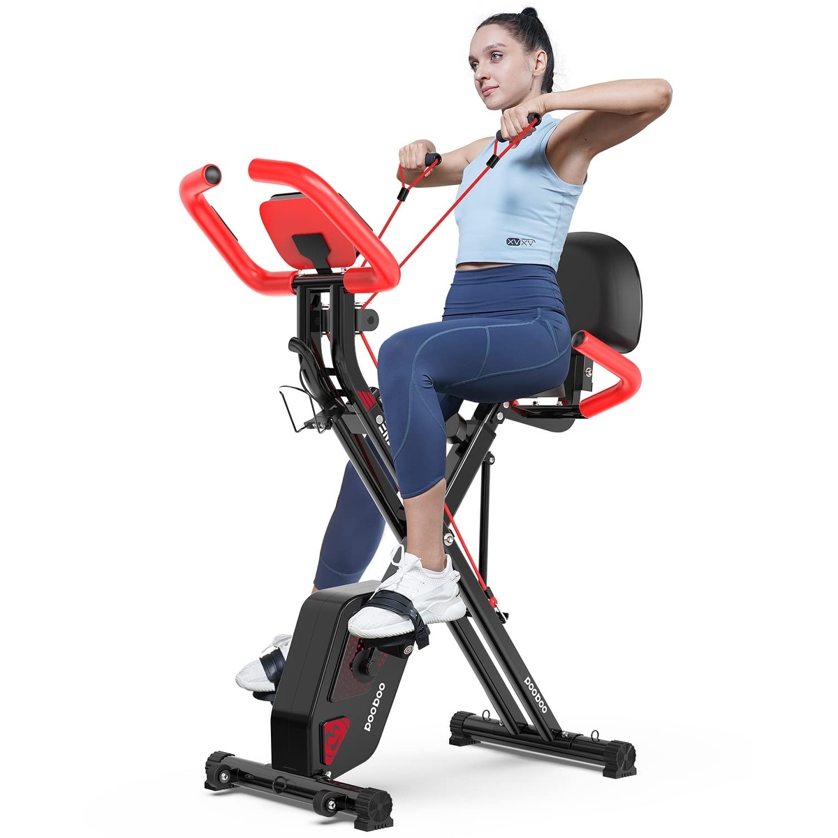 Folding Exercise Bike, Fitness Stationary Bike Machine, Upright Cycling Bike, X-Bike w/ 8-Level Resistance, Holder, Back Cushion