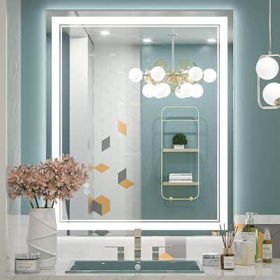 Full Size Front & Back LED Lighted Anti-fog Tempered Glass Wall Bathroom Vanity Mirror