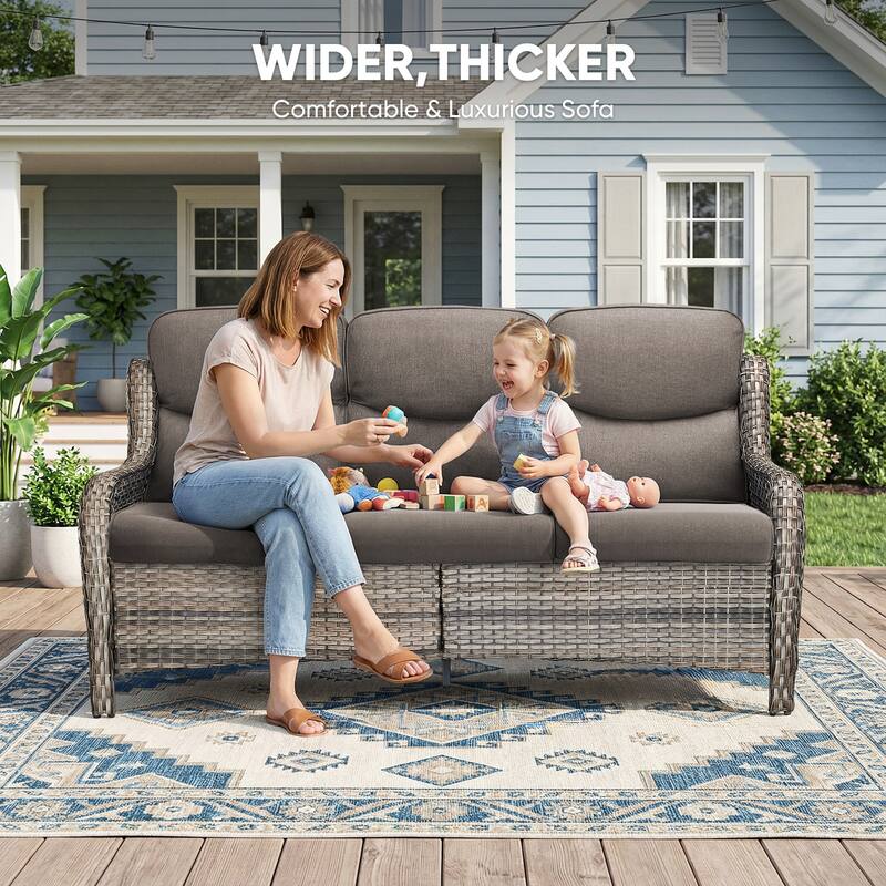 Pocassy Patio Sofa Swivel Chair Set with 43" Fire Pit Table