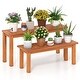 preview thumbnail 1 of 7, Gymax Wooden Plant Stand Set of 2 w/ Teak Oil Finish Slatted Top