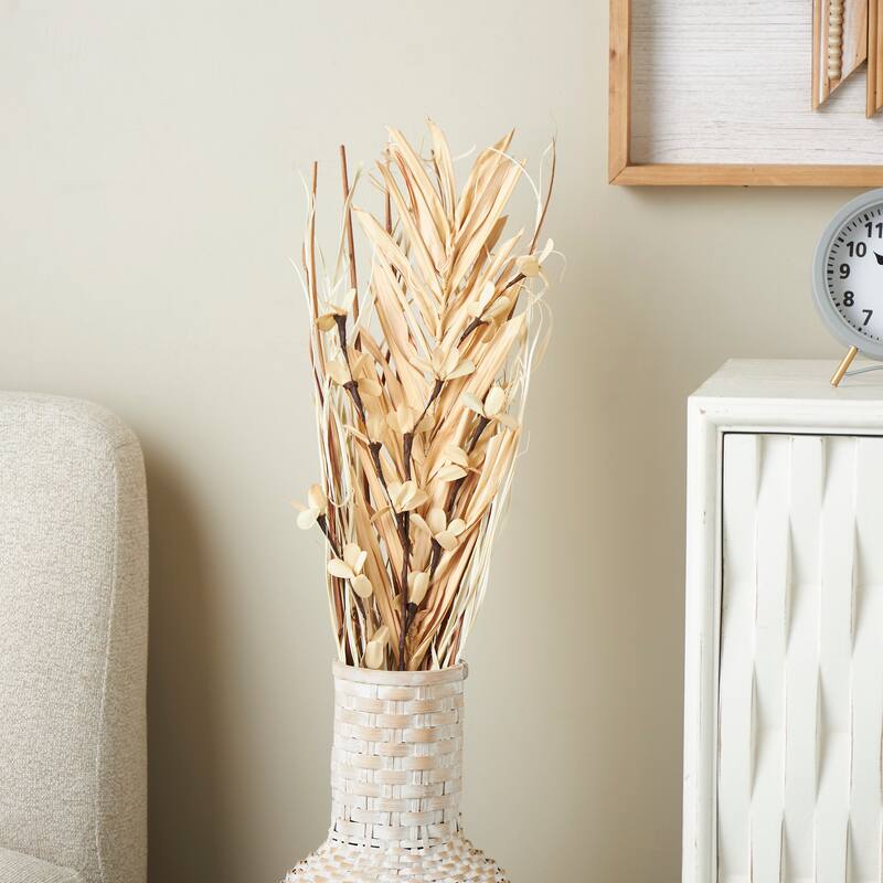 Beige or Light Brown Dried Plant Handmade Tall Floral Grass Bouquet Palm Leaf Natural Foliage - Light Brown