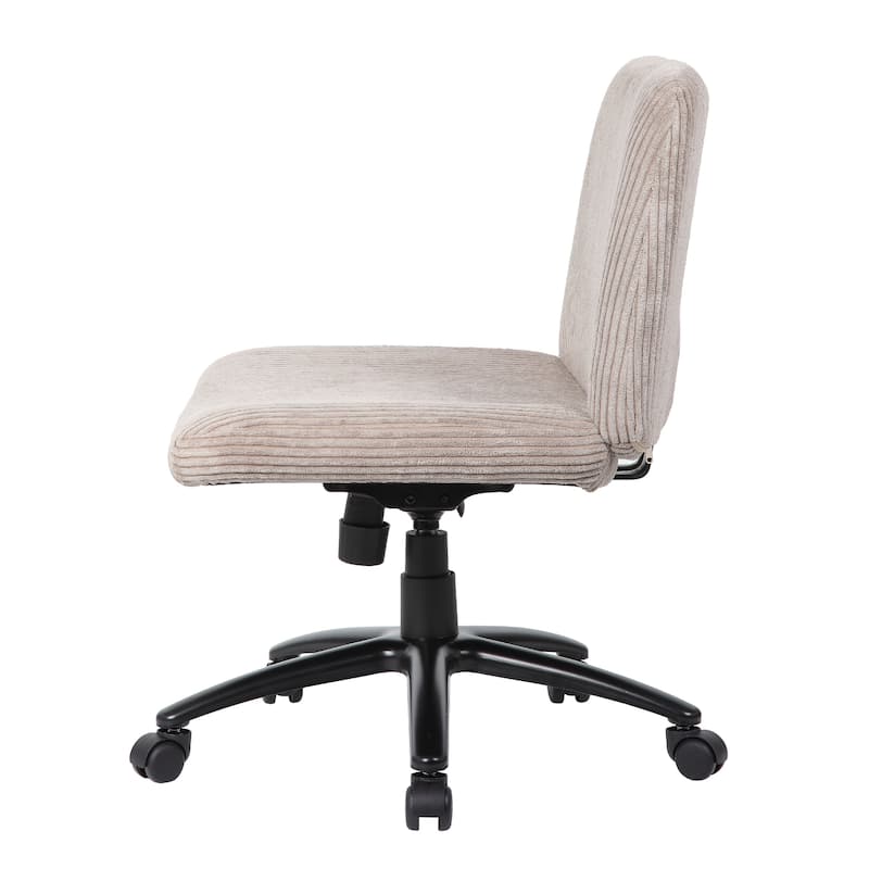 Adjustable Swivel Task Chair on Caster Wheels, Beige Corduroy, Armless