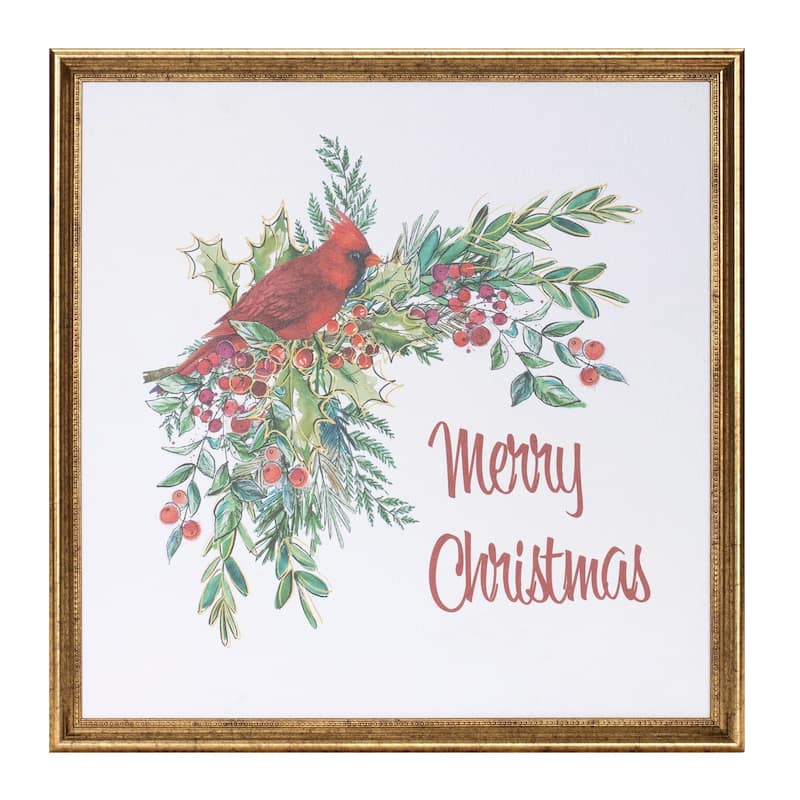 Framed Merry Christmas Cardinal Print 16"SQ
