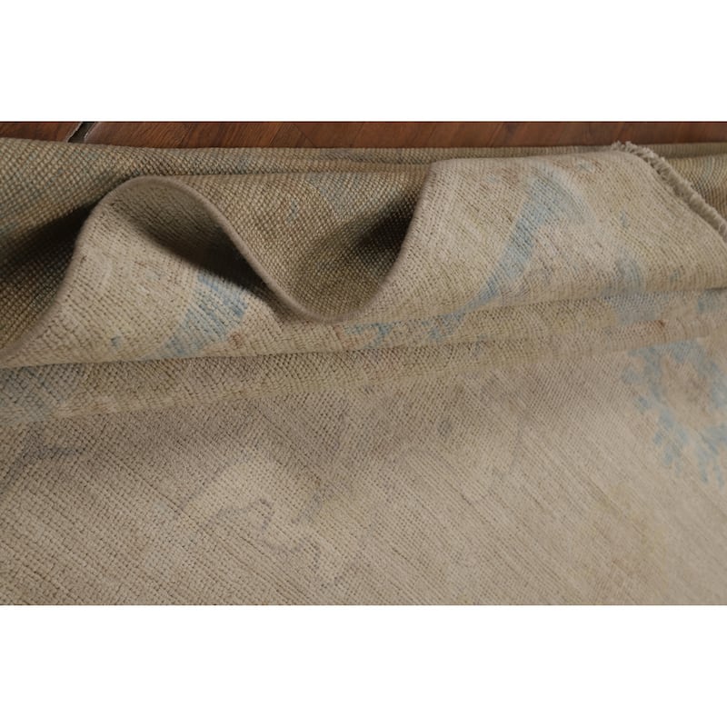 Vegetable Dye Oushak Turkish Large Rug Hand-Knotted Beige Wool Carpet - 10'0"x 14'7"