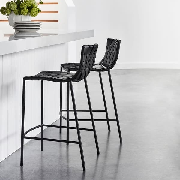 Soho Midcentury Modern Leather Weave Bar Stool (26inch/ 30inch
