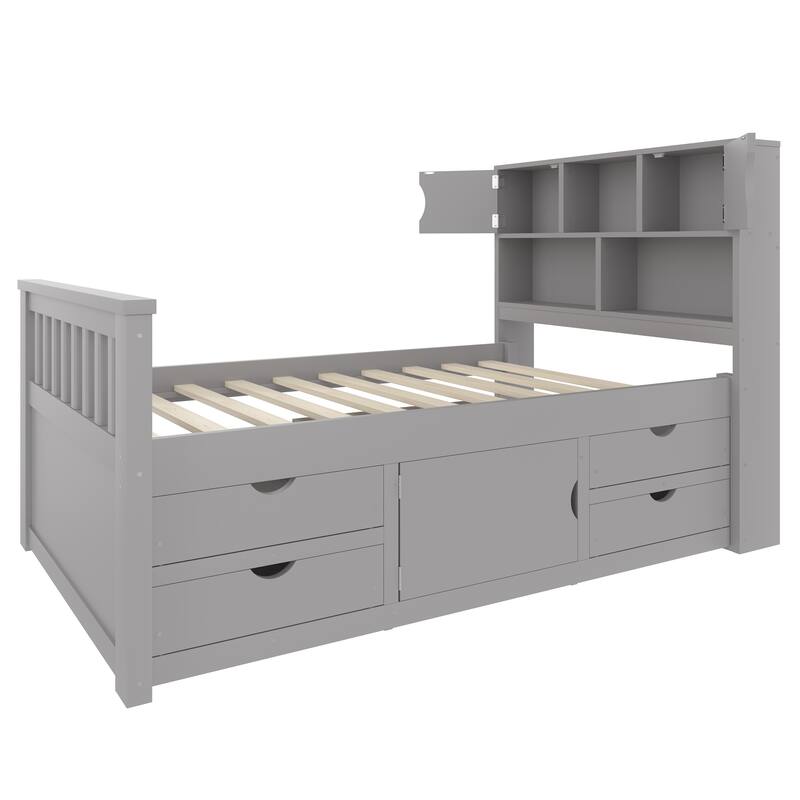 Twin Platform Bed with Bookcase Headboard & Hidden Storage Drawers by Harper&Bright Designs
